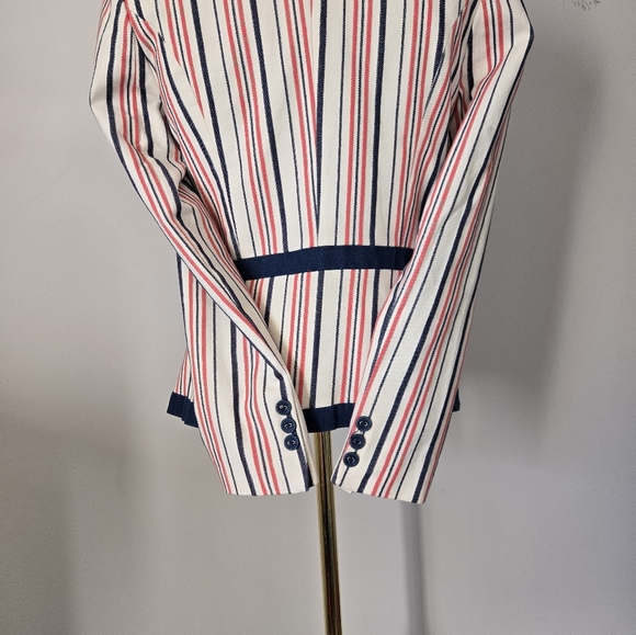 KATHERINE BARCLAY Striped Cotton Women's Blazer -White With Pink And Navy.  XS - Picture 9 of 15
